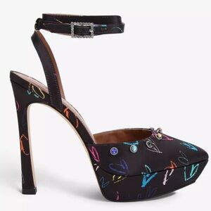KURT GEIGER NWOT 36 Octavia Embellished Black Platform Heel Multicolor Sandals